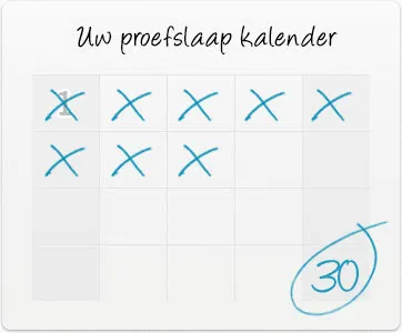 Een proefslaapkalender waarop dertig nachten worden afgeteld